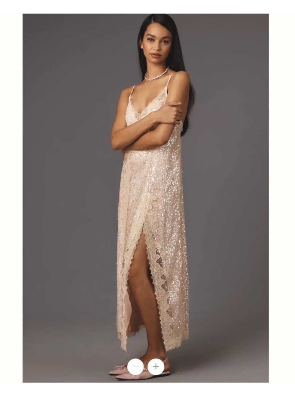NEW Anthropologie En elly V Neck Lace Sequin Slip Dress